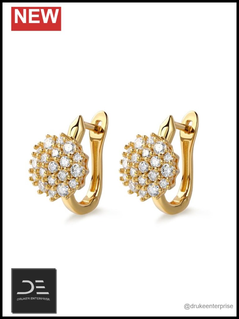 Moissanite Drop Hoop Earrings Sunflower Halo 18K Gold Plated 925 Sterling